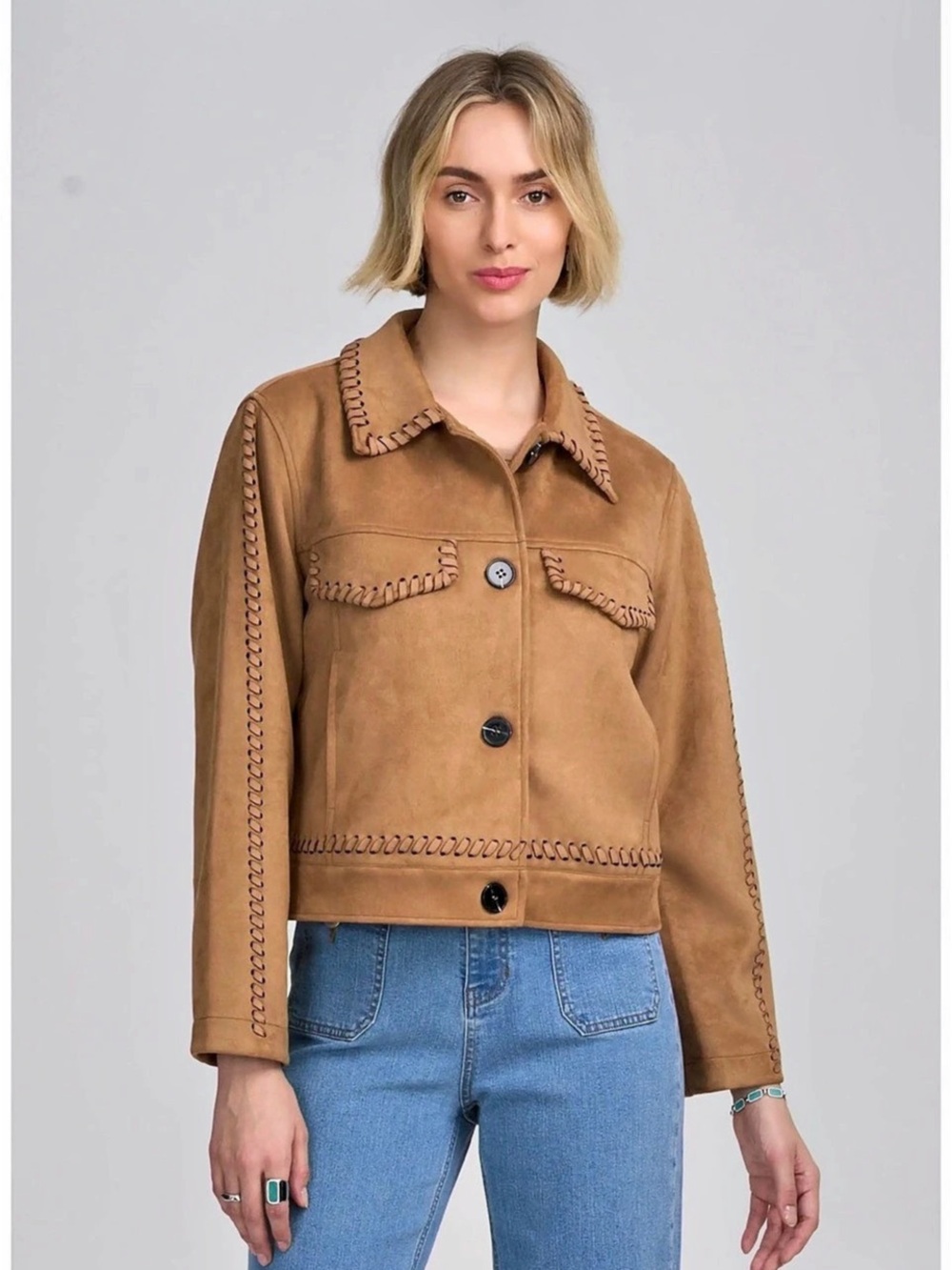 Rebecca Minkoff Faux Suede Whip Stitch Trucker Jacket Trucker Jacket